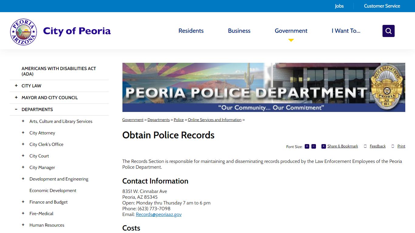Obtain Police Records | City of Peoria